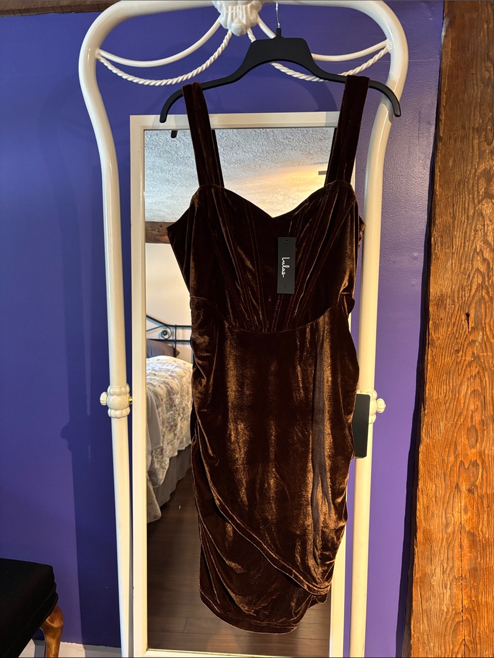 Lulu's Brown Velvet Midi Dress with V-Neck